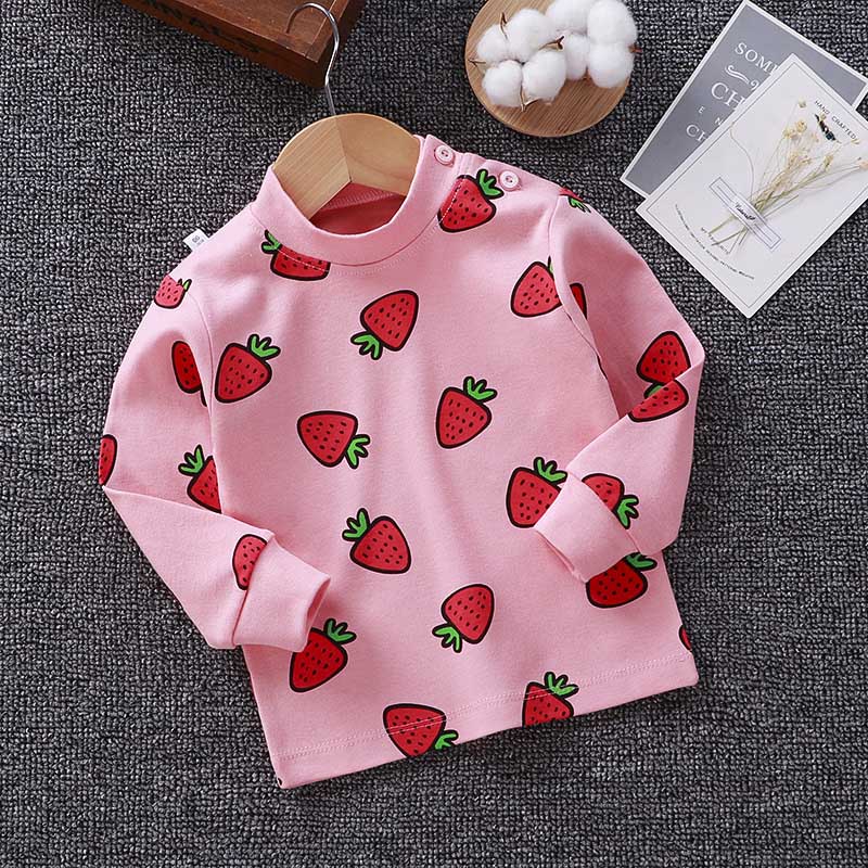 Fruit Gedrukt Baby Kleding Lange Mouwen Soft Cotton Kids Meisje Jongen T-shirt Lente Herfst Winter Baby Peuter Top Baby Tee: dark pink / 100