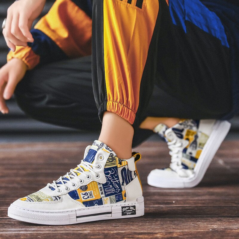 Chaussures de skateboard montantes en toile pour homme, baskets de sport, d'extérieur, respirantes, à lacets, pour la marche