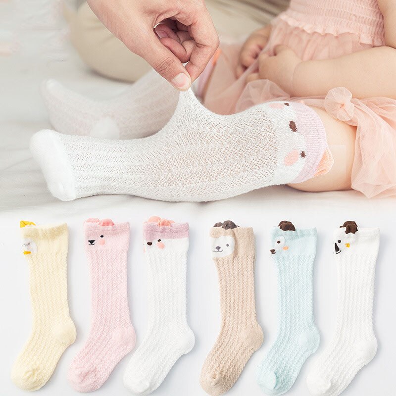 3 par/lote bebés para niños y niñas de los niños hasta la rodilla calcetines Medias de la pierna sólida de algodón lindo 0-3Y