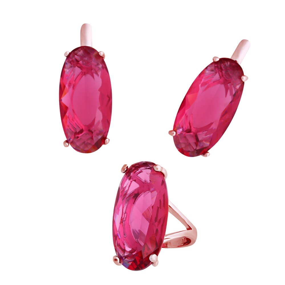 Rosso Granato Pietra Insieme Dei Monili per le Donne di Nozze Grande Anello di Pietra e Orecchini Set Rosso Granato Orecchini Set di Gioielli D&#39;epoca rige66: Pink / 8