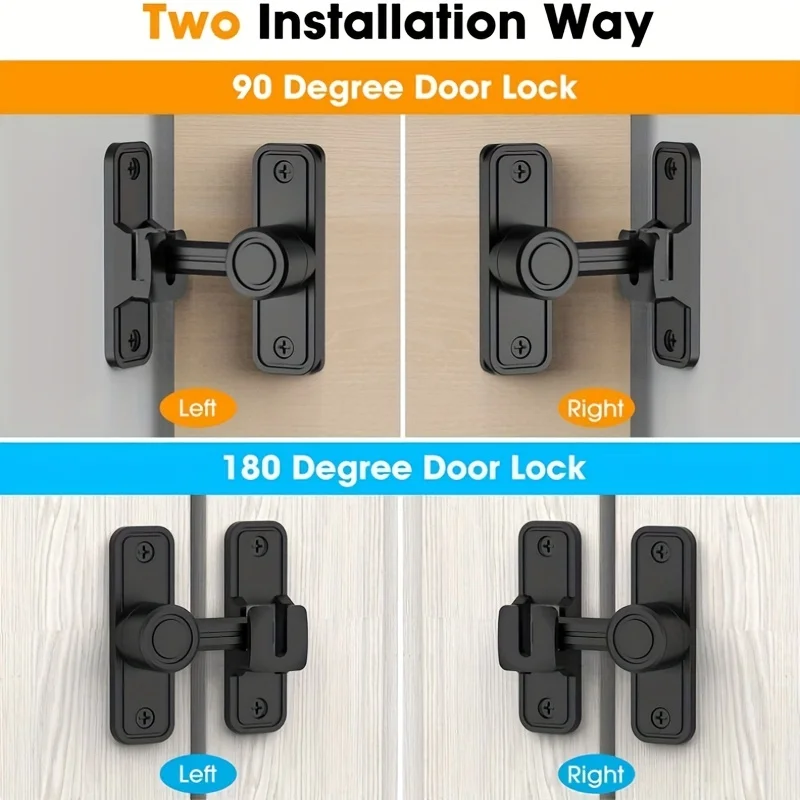 Door Lock Guard Latch Bolt 90 180 Degree Toggle Latch Sliding barn Door Lock Black Iron Right Angle barn Lock Home Hardware