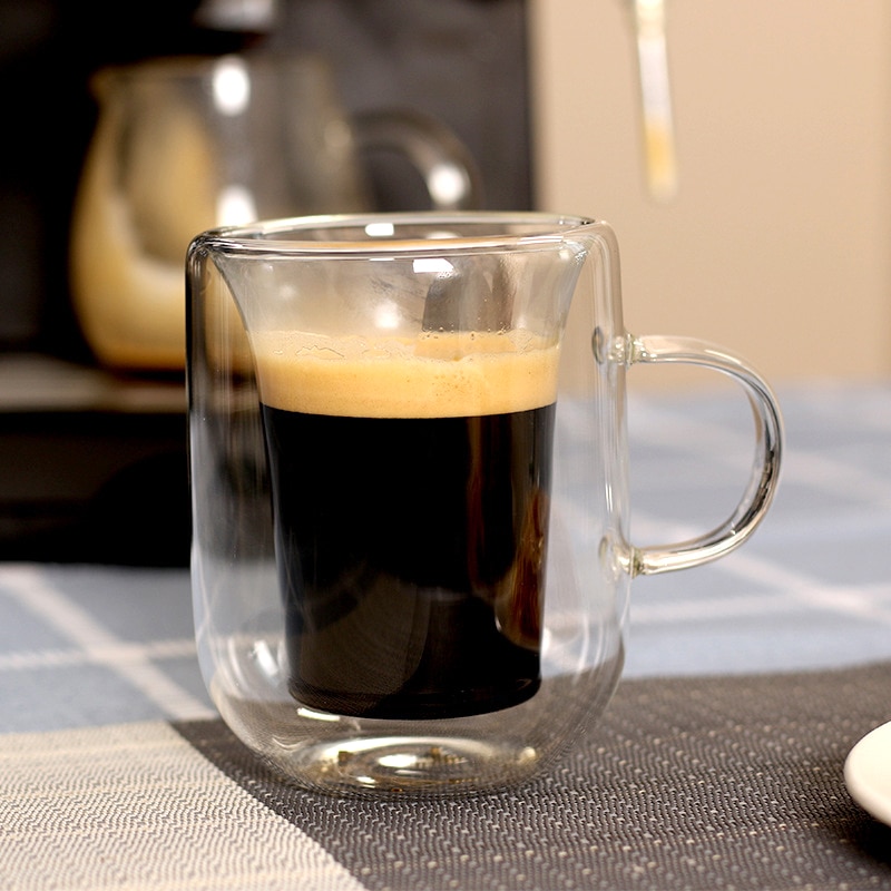 180ml kaffekrus glas kaffekop gennemsigtigt glas med håndtag dobbeltlags glas isoleret tekop