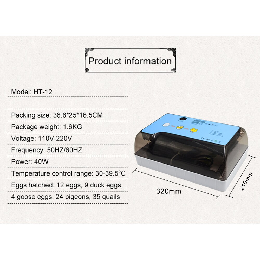 Couveuse de 12 oeufs entièrement automatique d'incubateur de ménage avec le plateau multifonctionnel d'oeufs d'essai de LED avec l'espace réglable