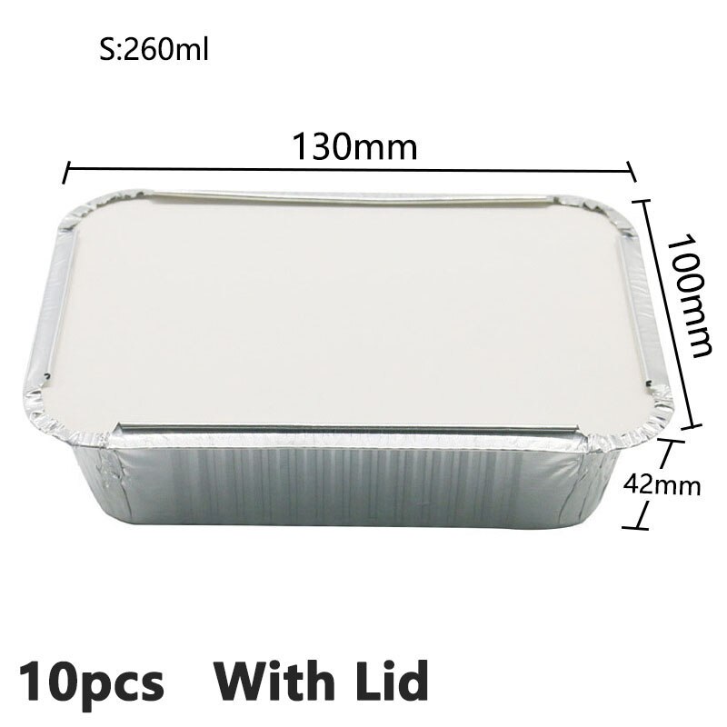 10 Stks/set Wegwerp Bbq Aluminiumfolie Pannen Take-Out Voedsel Containers Rechthoek Lunchbox Grill Vangen Lade Keuken Benodigdheden: 2