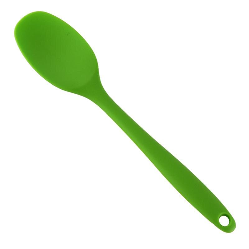 Silicone Soup Spoon Soft Long Handle Nonstick Kids Scoop Food Serving Spoon: Green