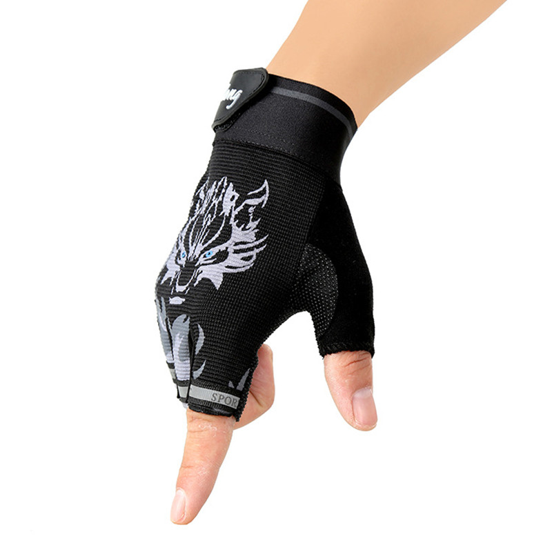 Sport handsker til børn semi-finger ulv print handske børn vanter anti-slip drenge pige fingerløse handsker til 6-12 år barn