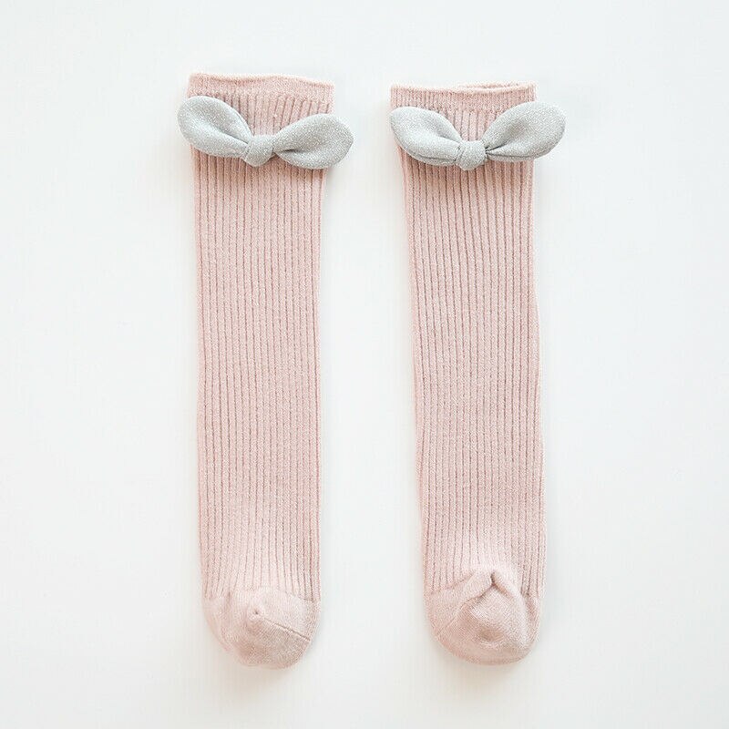 Imcute novas crianças meias crianças meninas arco grande joelho alto longo macio algodão rendas bebê meias crianças kniekousen meisje dropshipping: Rosa / 1T to 4T