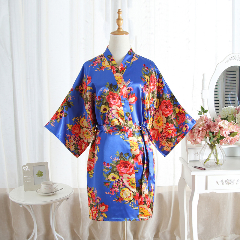 Vrouwen Badjas Sexy Losse Bruiloft Gewaad Casual Lounge Nachtkleding Kimono Print Pioen V-hals Mini Home Kleding