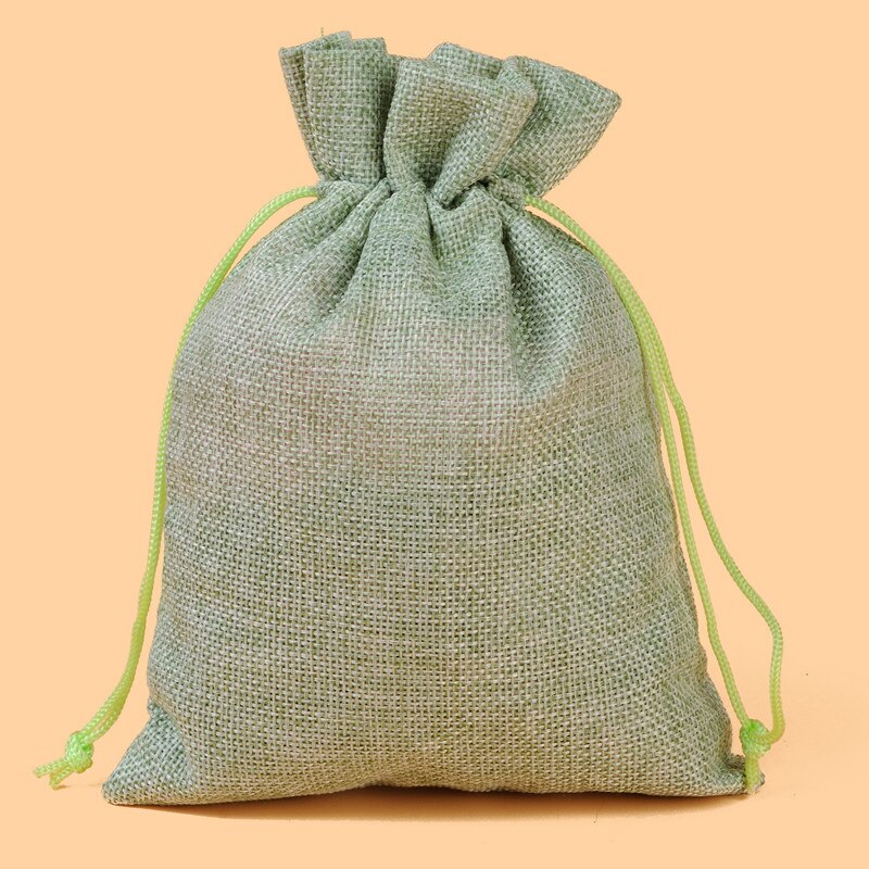 100 pcs/lot 7x9 cm différentes tailles toile de Jute toile de Jute toile de Jute sacs à cordon pochettes pour noël mariage emballage sac: Light green