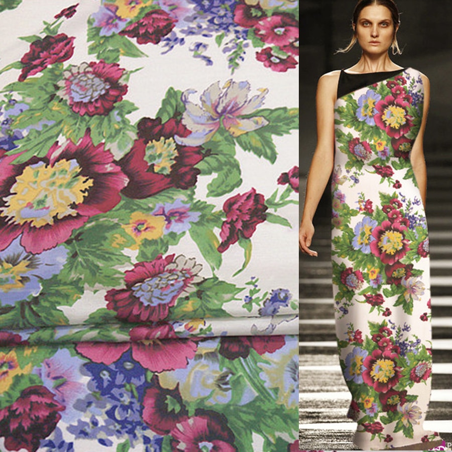 estampado grande floral colorido seda algodón tela estampado real 13momme 136cm ancho, SCT105