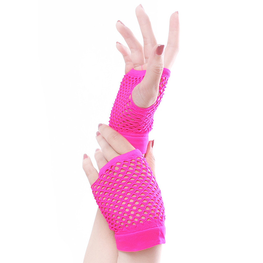 Punk Goth Lady Disco Dance Costume Lace Fingerless Mesh Fishnet Gloves