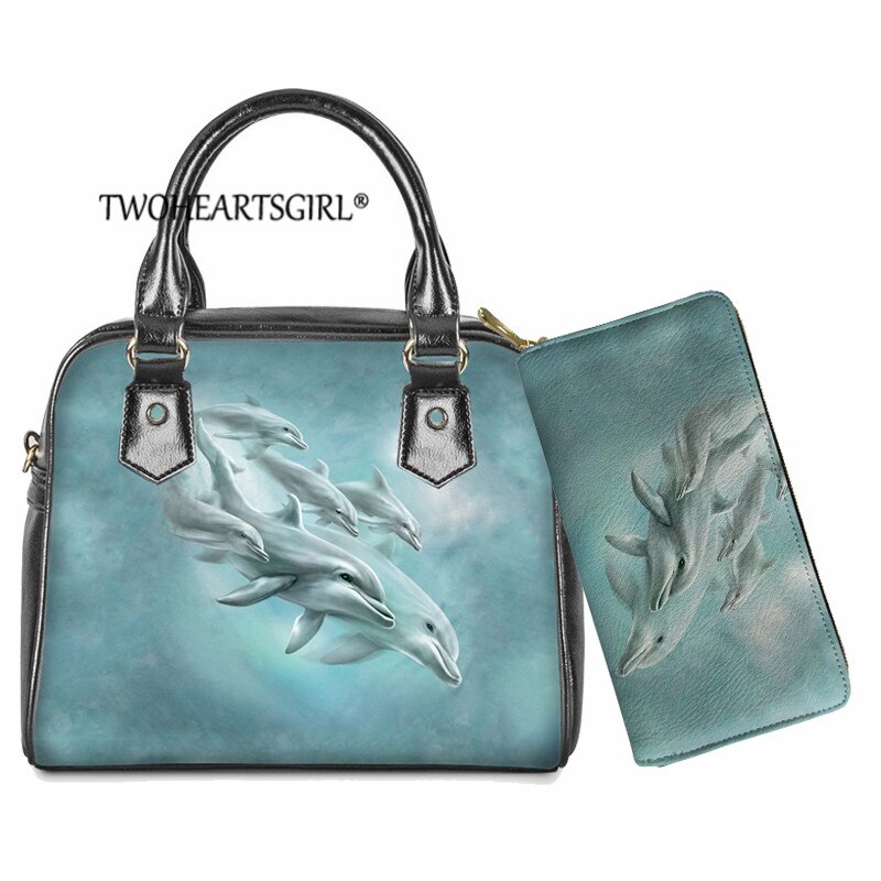 Twoheartsgirl Cute Animal Handbag borsa a tracolla Lady Dolphin Over Water Print borse a tracolla borsa per donna borse Bolsa Feminina: L4524DL-Z21