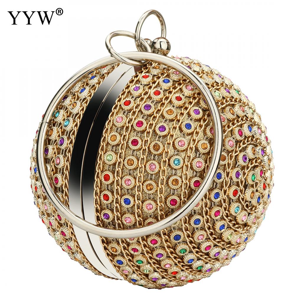 Vrouwen gouden diamanten clutch feest metalen kristal avondtas bruiloft bruids schoudertas polsbandjes clutch ronde bal portemonnee