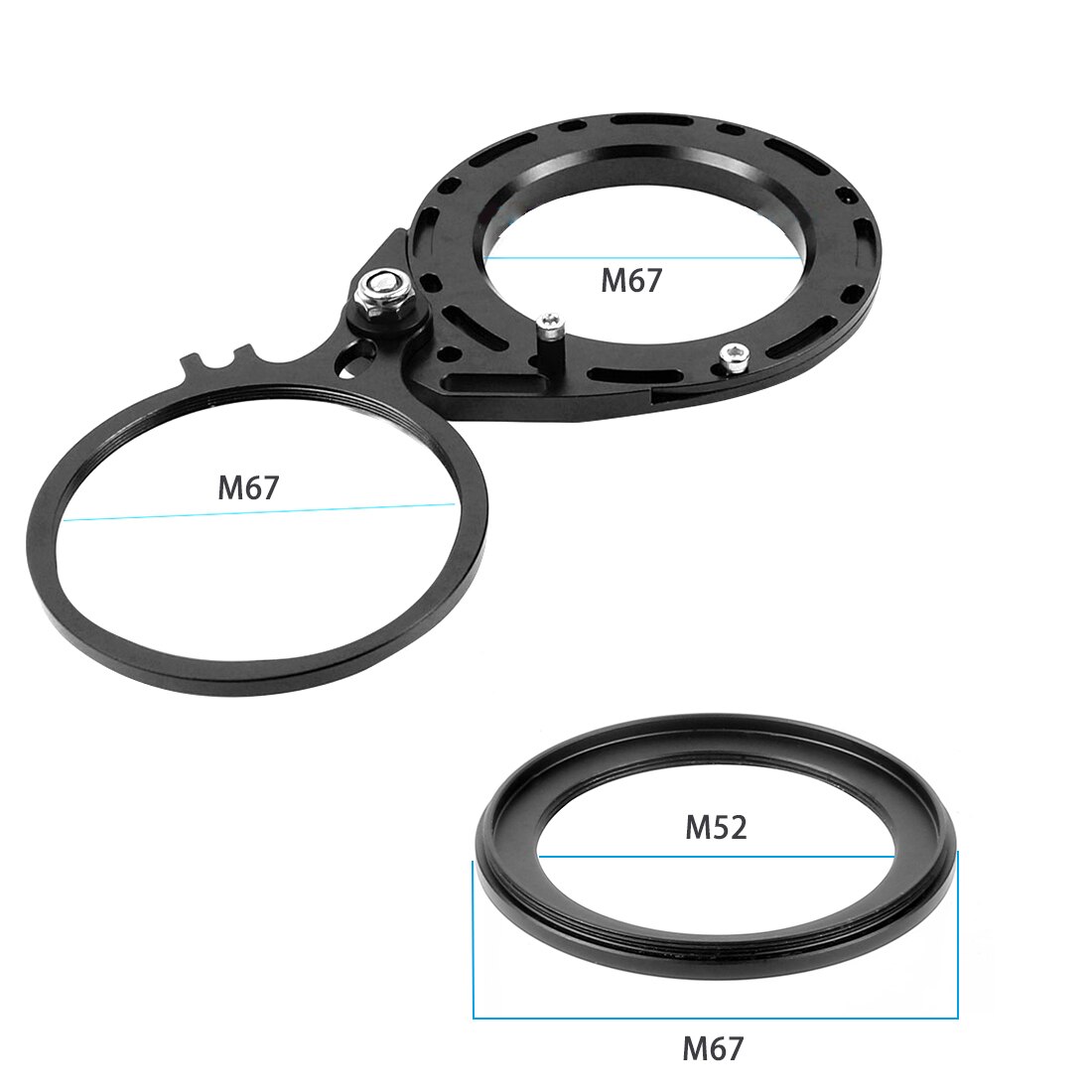 BGNing – filetage M67, 67mm, 100mm, M52 à 52mm, Macro-objectif pivotant, adaptateur de montage, pince SLR, filtre de plongée pour DSLR, boîtier étanche: Black M67 to M52