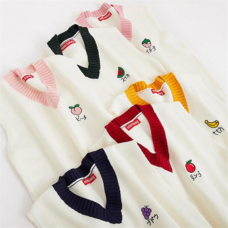 Pull gilet femmes sans manches à la col en v étudiant broderie Patchwork tout-match populaire Feminino Simple doux tricot Kawaii