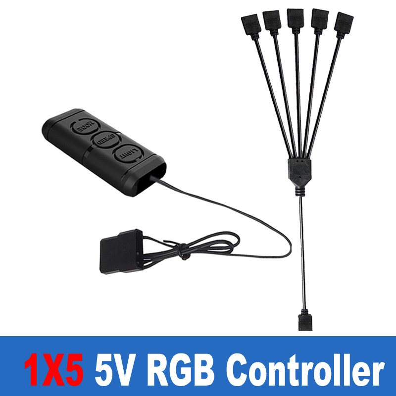 Molex 5V 3-Pin RGB ARGB AURA 3 Knop Controller w/2 3 4 5 RGB Splitter hub Adapter Kabel voor RGB Strip Verlichting Fans Koelers: 1x5 5V Controller