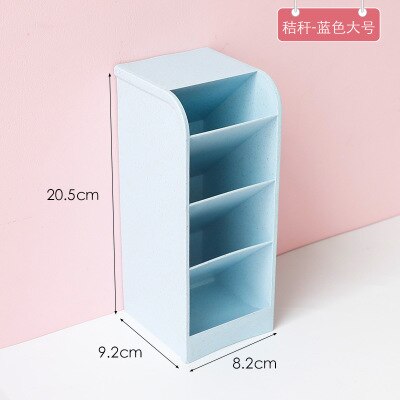 Large Capacity Desk Pen Holder Plastic Desk Organizer Pencil Makeup Storage Box Desktop Office Pen Pencil Holder Stand Case: big blue