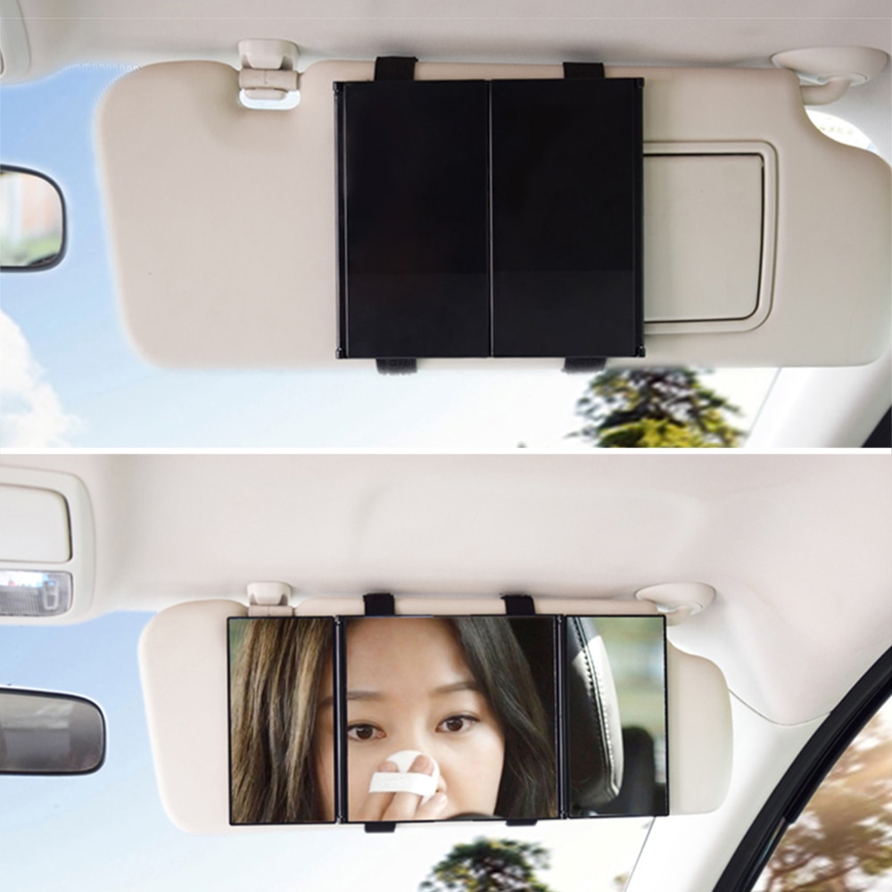 Auton sisäpeili aurinkovisiiri meikki peili auton sisustus matka turhamaisuus kosmeettinen peili auto kolminkertainen peili auton muotoilu