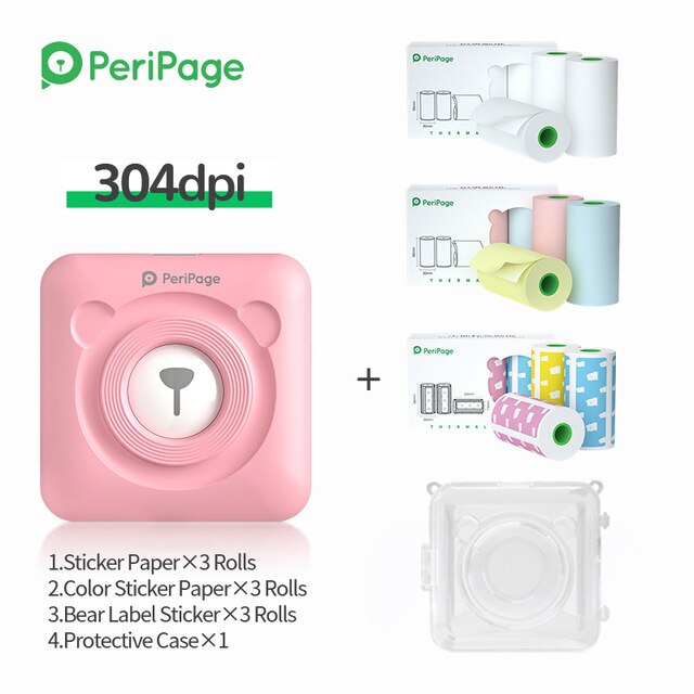 Peripage – Mini-imprimante thermique A6, 304dpi, Bluetooth, couleur marron jaune, téléphone portable, Android IOS,: Pink 9 Papers