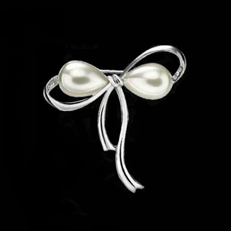 Broche de cristal de , broches elegantes de Bauhinia, Pin de solapa, broches de diamantes de imitación, ramillete, joyería de boda para mujer: Silver Bow