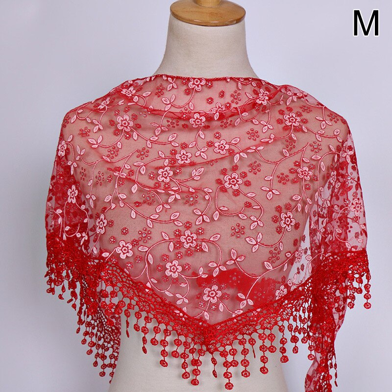 Vrouwen Bloemen Sjaal Wrap Lace Sheer Kwastje Sjaal Mode Hollow Tassel Lace Rose Bloemen Knit Driehoek Mantilla Sjaals: M