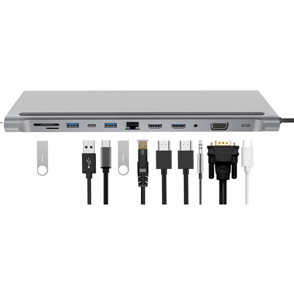 Th1201 12 in 1 type-c grijze usb 3.0 usb 2.0 2 hdmi kaartlezer oplaadhub voor huishoudelijke computeraccessoires