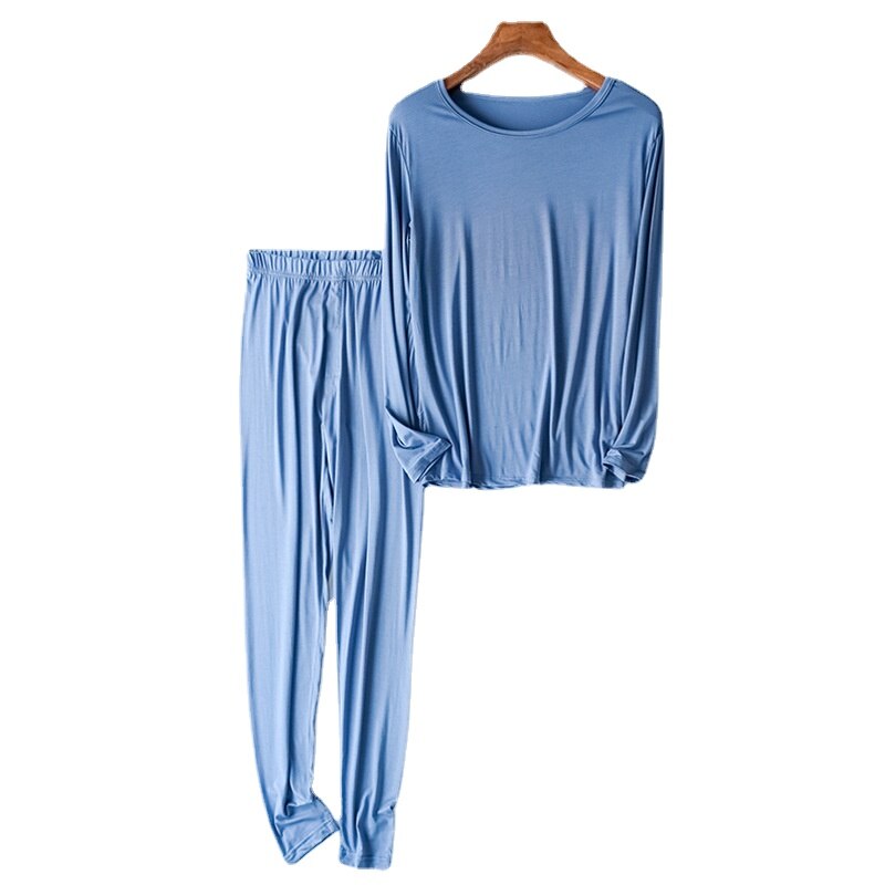 Pyjama en coton Modal pour homme, vêtements de nuit à manches longues, couleur unie, ample, grande taille, tenue de maison, printemps, 95%