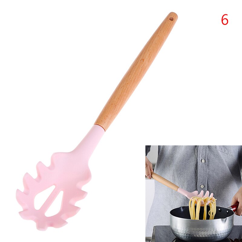 Food-Grade Non-Toxic Silicone Cooking Utensils Set Non-Stick Spatula Shovel Wooden Handle Cooking Tools Set: 6