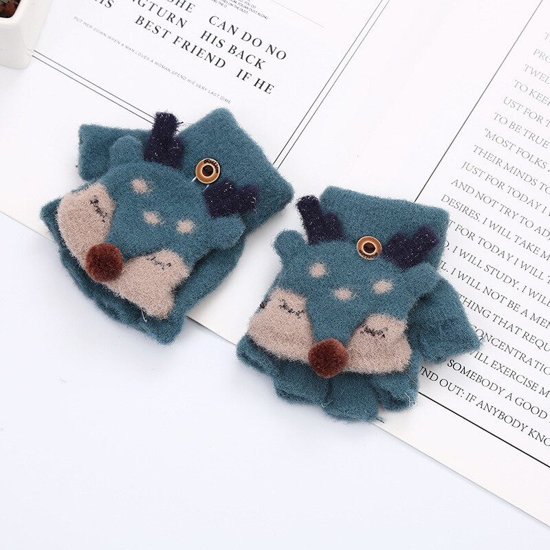 Baby Handschoenen Baby Winter Handschoenen Wanten Peuter Baby Warm Knit Convertible Flip Leuke Cartoon Herten Fleece Wanten Handschoenen: E