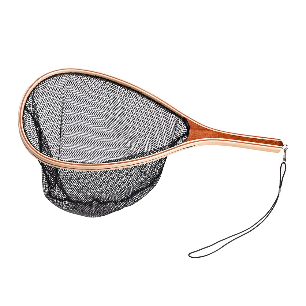 Fly Fishing Landing Net Wooden Handle Frame Fish Catch and Release Net Portable Lightweight Fishing Tool Supplies Durable