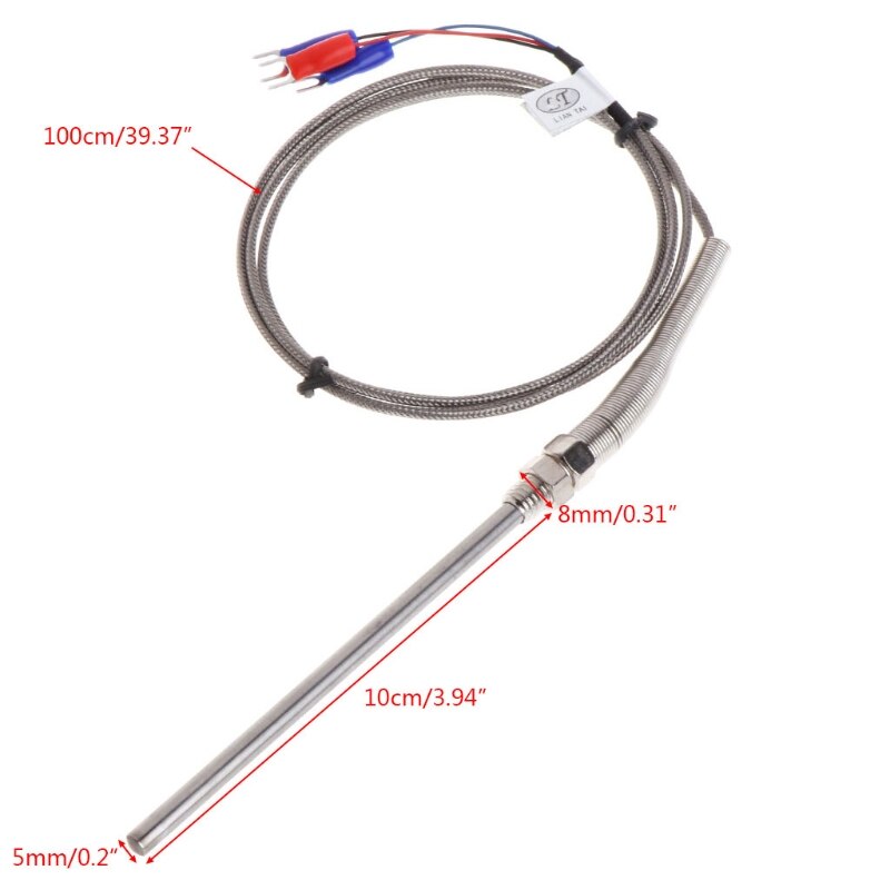 RTD PT100 Temperature Sensor Thread M8 Cable 1M Thermocouple Probe 100mm 3 wires