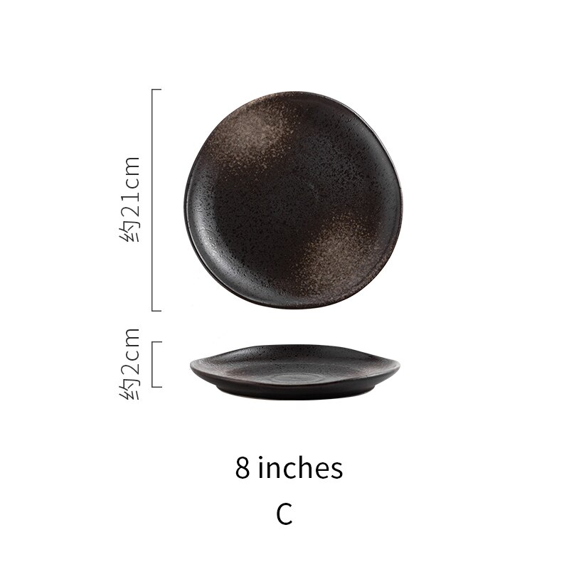 RHE Irregular edges Ceramic plate set Restaurant kitchen home dinner Steak Salad Dim Sum Plate Party porcelain plate: C-8 inches