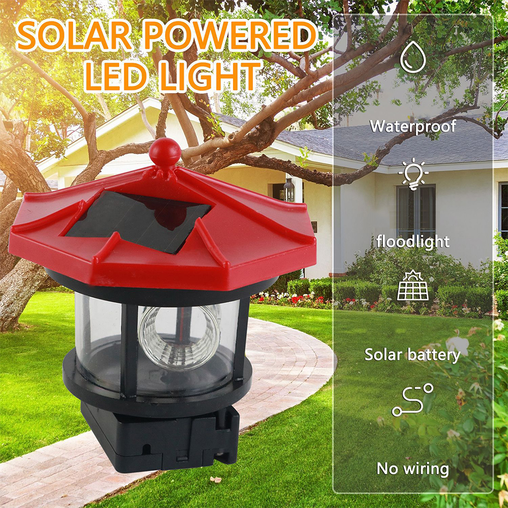 Resin LED Lighthouse Shape Solar Light Garden Fence Yard Outdoor Decoration Smart Sensor Beacon Rotating Beam Lamp