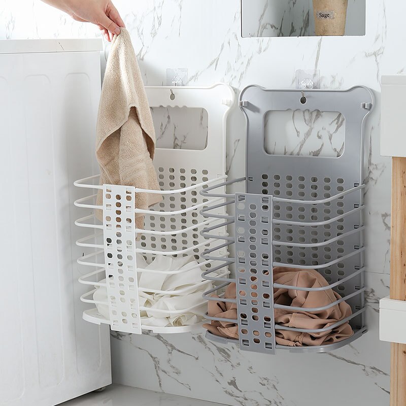 Verbeterde Plastic Vuile Wasmand Opvouwbare Thuis Vuile Wasmand Stevig Handvat Met 2 Geen Boren Haken