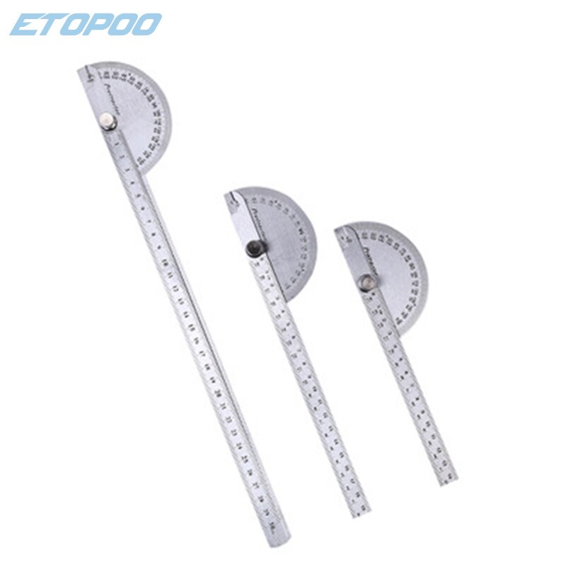 180 Degree 250 x 300mm Double-arm 150/200mm Single-arm Stainless Steel Adjustable Angle Ruler Round Head Rotary Protractor Tool