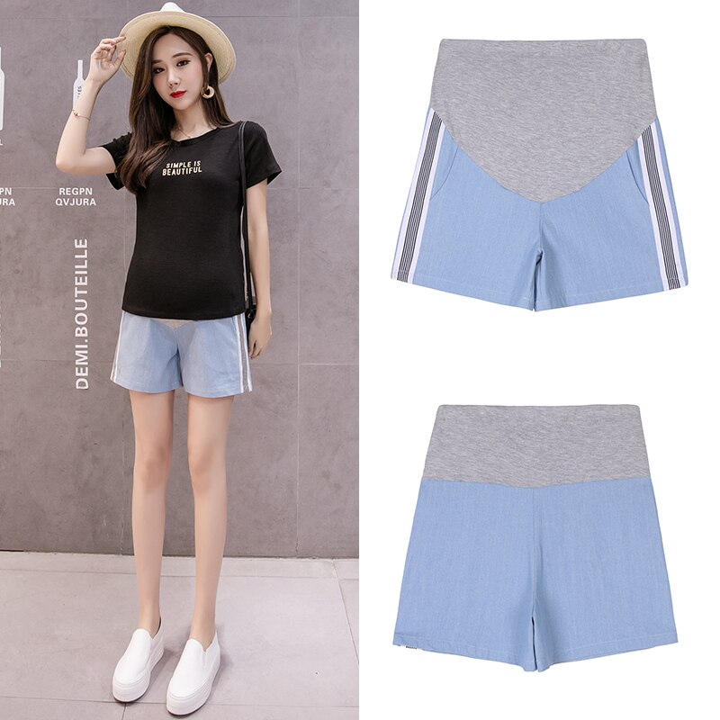Kant Streep Capri Broek Elastische Taille Zomer Kleding Moederschap Korte Casual Broek Zwangerschap Kleding Moederschap Kleding 0012