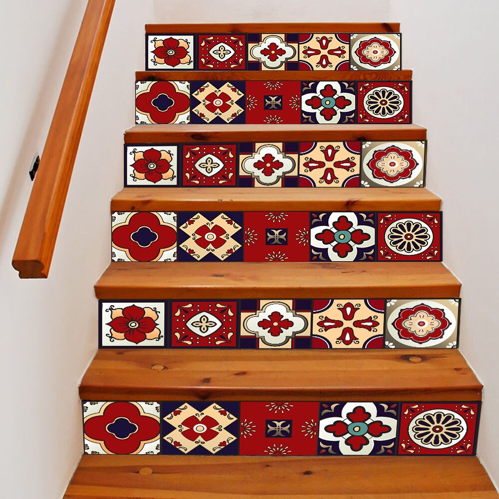 10pcs Red Mandala Tiles Wall Sticker Matte Film For Tiles /Ground in Kitchen Backsplash Wardrobe Cupboard Floor Wall Decals