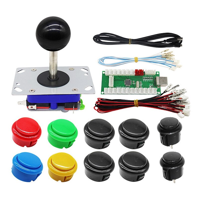 -Double Player Arcade Rocker Kit LED Button Rocker Ball Head with USB Cable Joystick Wire Button Wire
