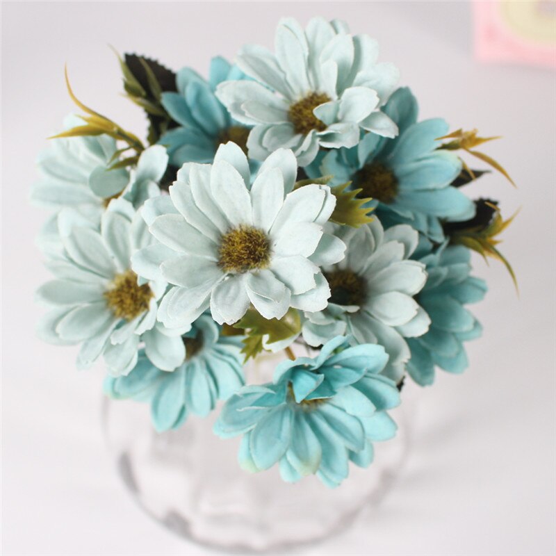 Zijden 5 vork kleine madeliefjesbloem europese stijl herfst 7 kleuren simulatie kunstbloemboeket huwelijksdecoratie thuiskantoor: Blauw