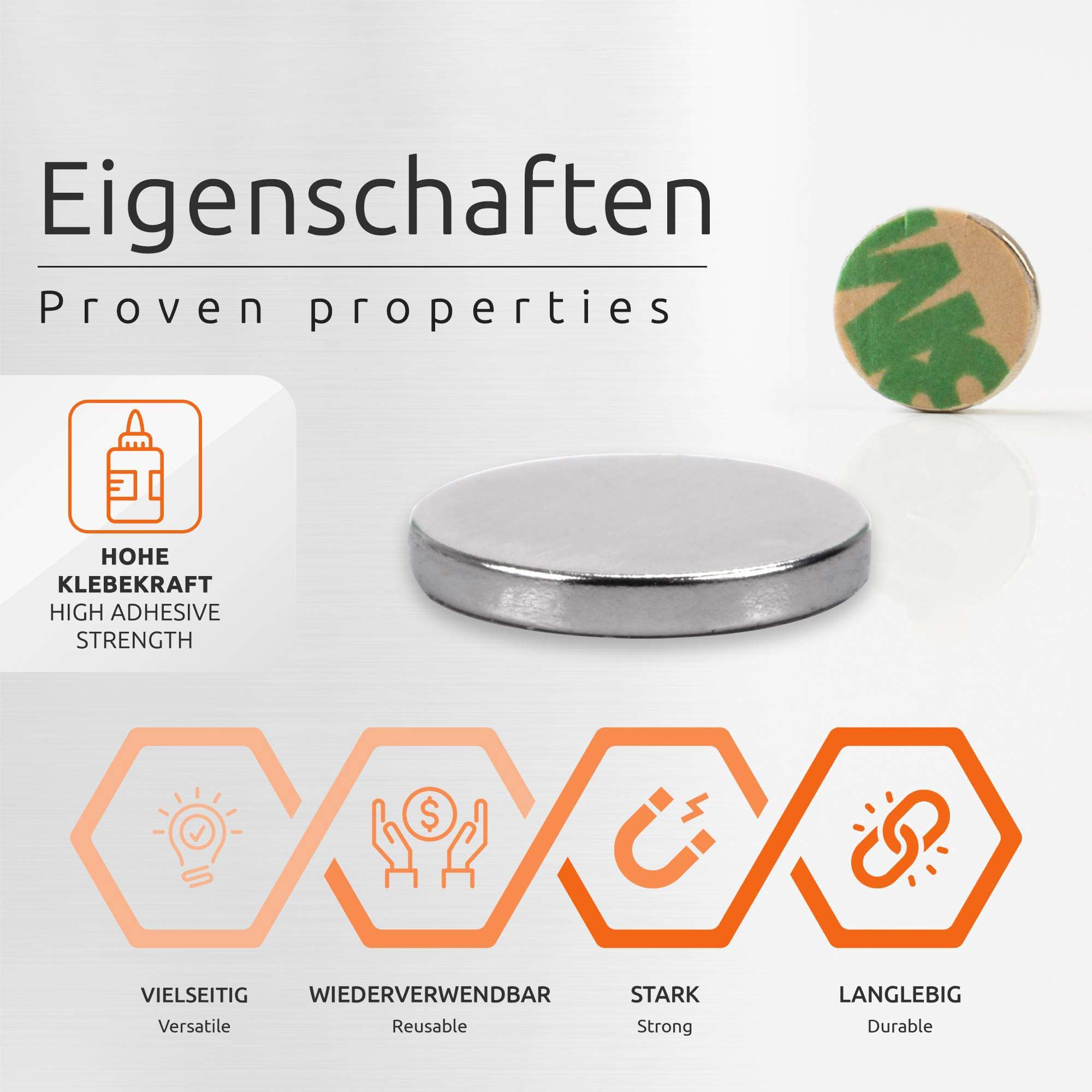 10 x 3 mm starke Magnete, 20 Stück starke Magnete, robuste Neodym-Scheibenmagnete mit doppelseitigem Kleber für Büromagnete