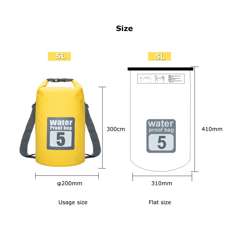 5L Waterproof Water Resistant Dry Bag Sack Storage Pack Pouch Swimming Kayaking Canoeing River Trekking Fishing Double Straps