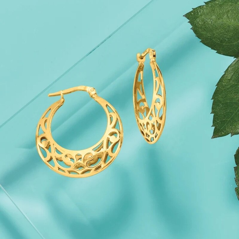 Plating 14k Gold Hoop Earrings , 14k Yellow Gold Earrings , gold color Large Earrings , Big Hoop Earrings , Hippie Style