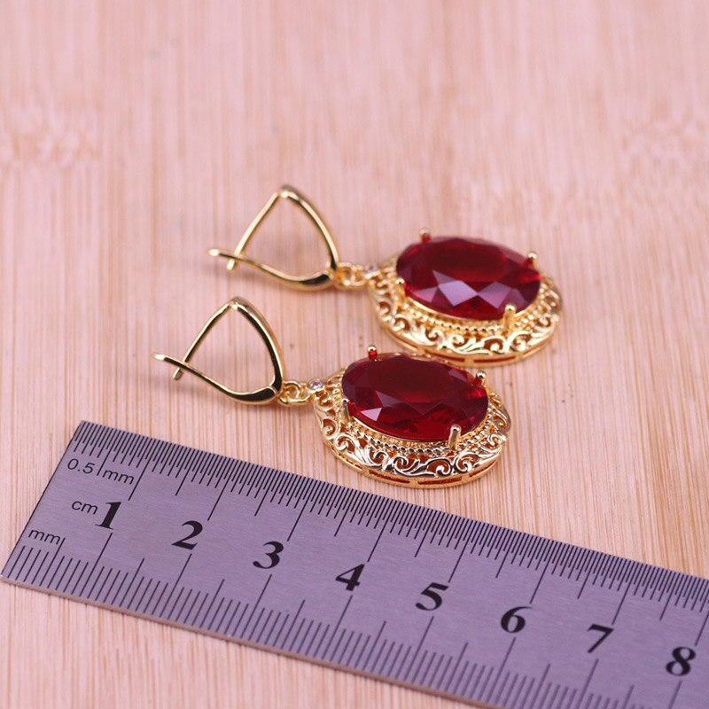 Risenj Dubai Luxe Stijl Vele Kleuren Grote Rode Steen Goud Kleur Sieraden Voor Vrouwen Verstelbare Ring Ketting Set