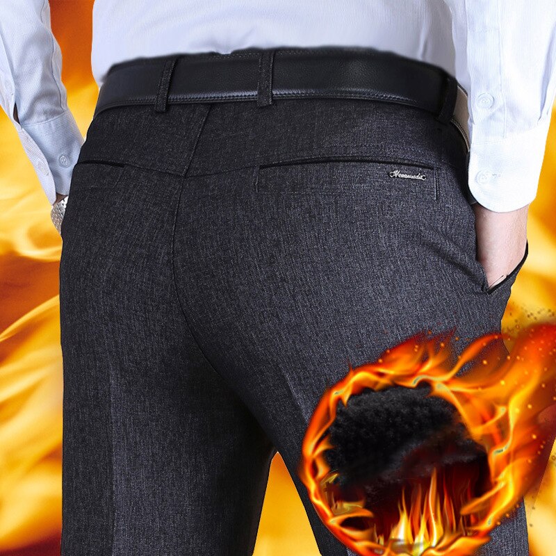Thoshine Mannen Winter Dikke Fleece Pak Broek Formele Zakelijke Broek Male Smart Casual Jurk Broek Lange Plus Size