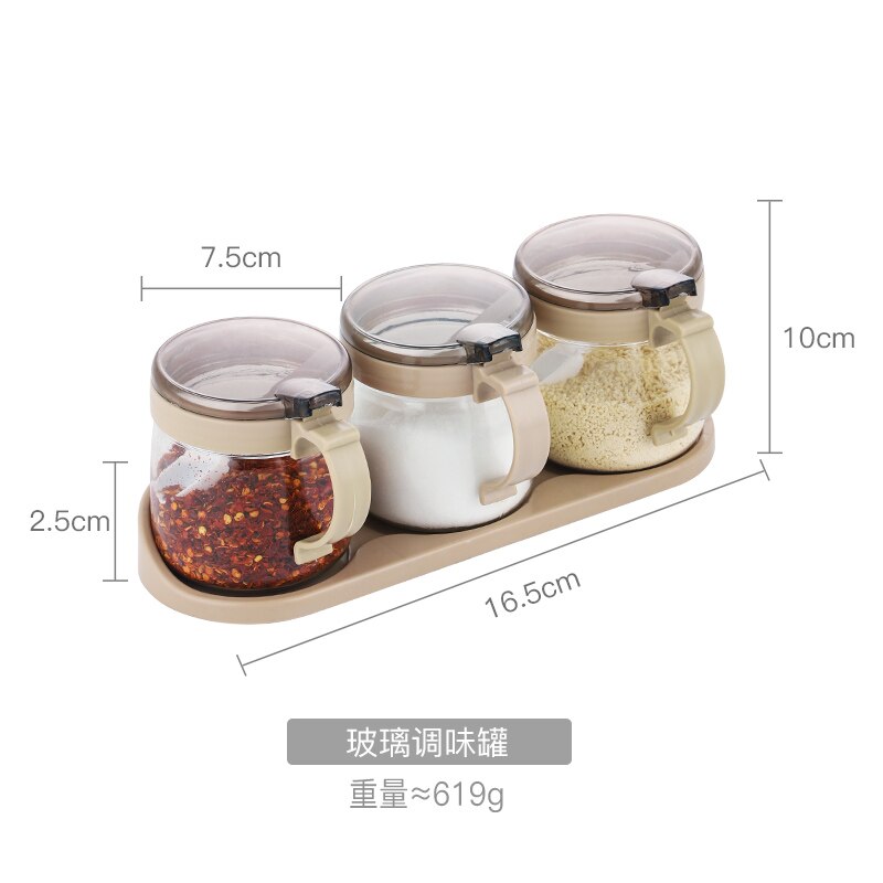 Minimalist Salt Spice Jars Set Glass Sugar Bowl Condiment Pepper Shakers Spice Container Set with Spoon Kitchen Gadget Sets: 3pcs style1
