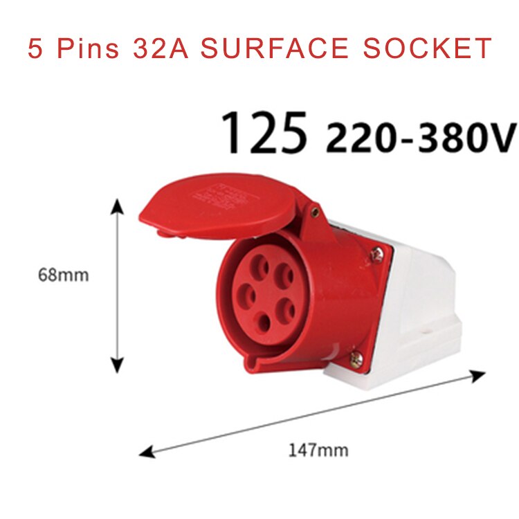 5 Pins Waterproof Industrial Plug Socket Concealed Connector 5-Core 16A/32A Aviation Explosion-proof Male And Female: 32A surface mounted 