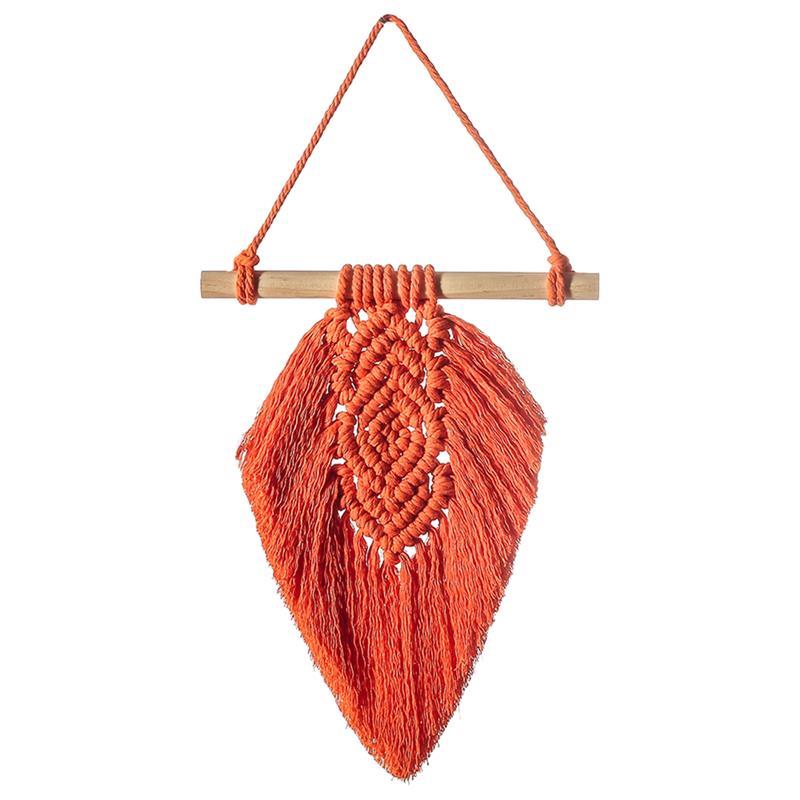 Tapiz colgante de pared con forma de hojas, macramé, pluma Bohemia, tapices tejidos a mano, decoración para la habitación del hogar: Naranja