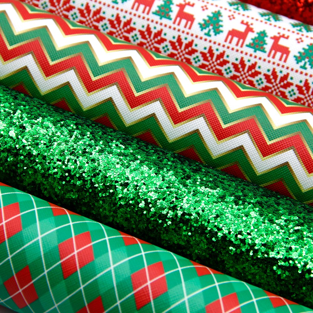 20*34cm Kerst Serie Gedrukt Chunky Glitter Kunstleer 6 Stuks een Set Voor Decor Projecten, 1Yc8288