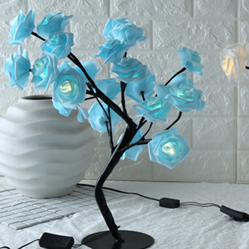 Lámpara de mesa con forma de rosa con flores y árbol de rosas para sala de estar y dormitorio SKD88