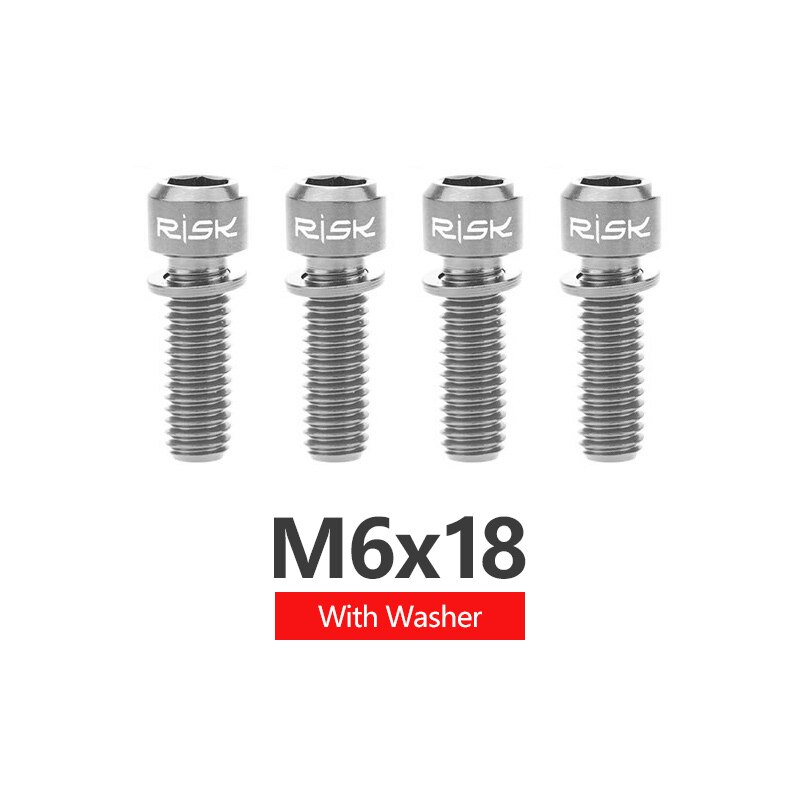 RISK 4pcs M6x18mm M6x20mm Titanium Alloy Mountain Bike Disc Brake Fixing Bolts Screws With Washer for MTB Bicycle: 18mm Titanium